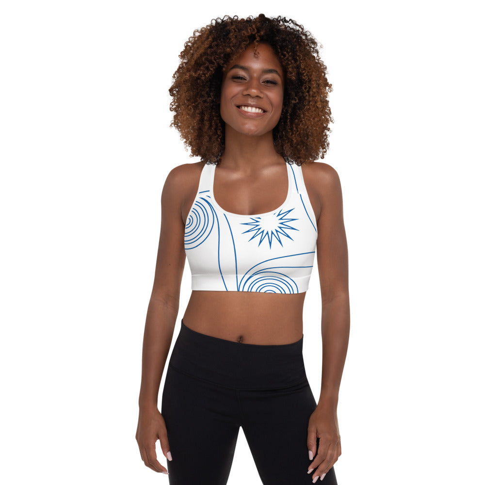 New College White with Blue Four Winds | Women's Fine Art Padded Sports Bra
