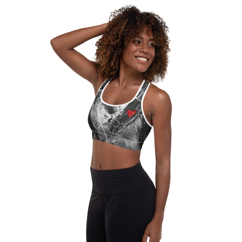 Heart Explosion Noir with Red Hearts | Women's Fine Art Padded Sports Bra