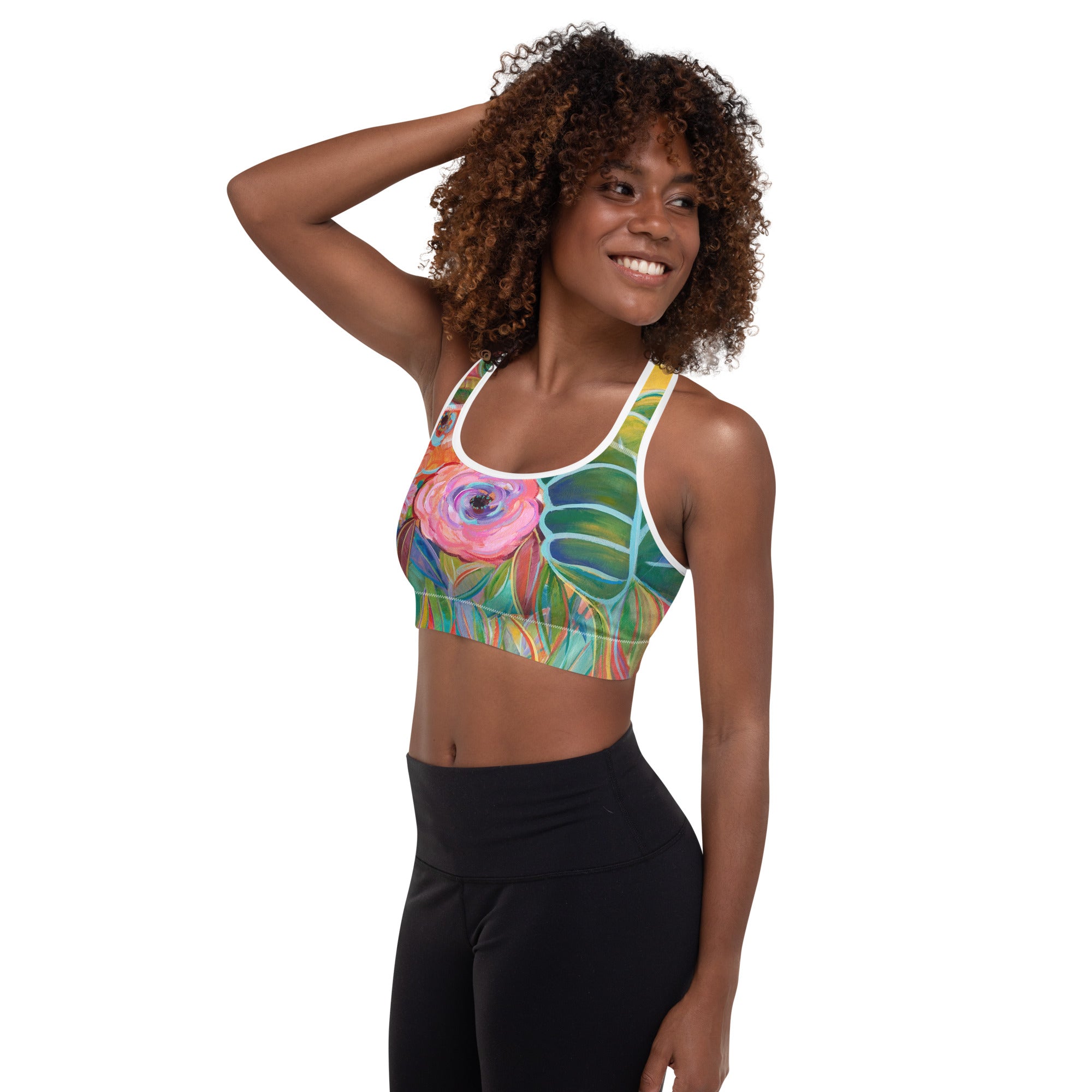 Orange Floral | Women's Fine Art Padded Sports Bra