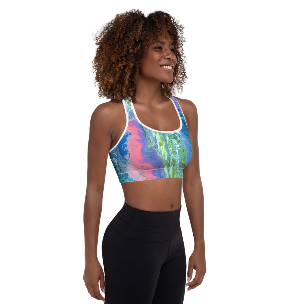 Fluid Coral and Blue | Women's Fine Art Padded Sports Bra