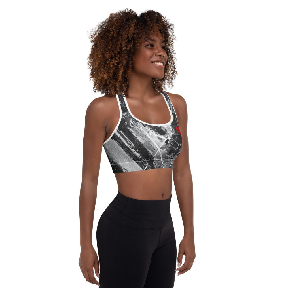 Heart Explosion Noir with Red Hearts | Women's Fine Art Padded Sports Bra
