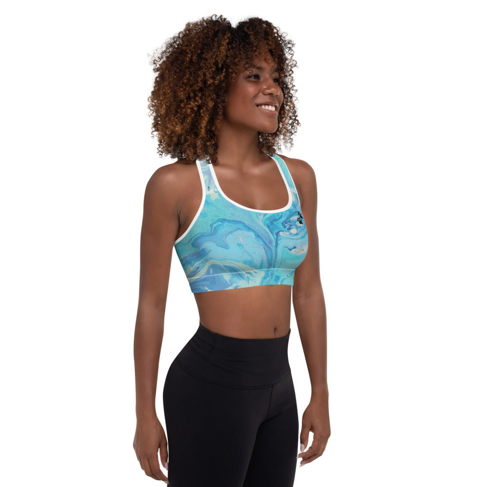 Fluid Light Blue - Vintage Paws | Women's Fine Art Padded Sports Bra