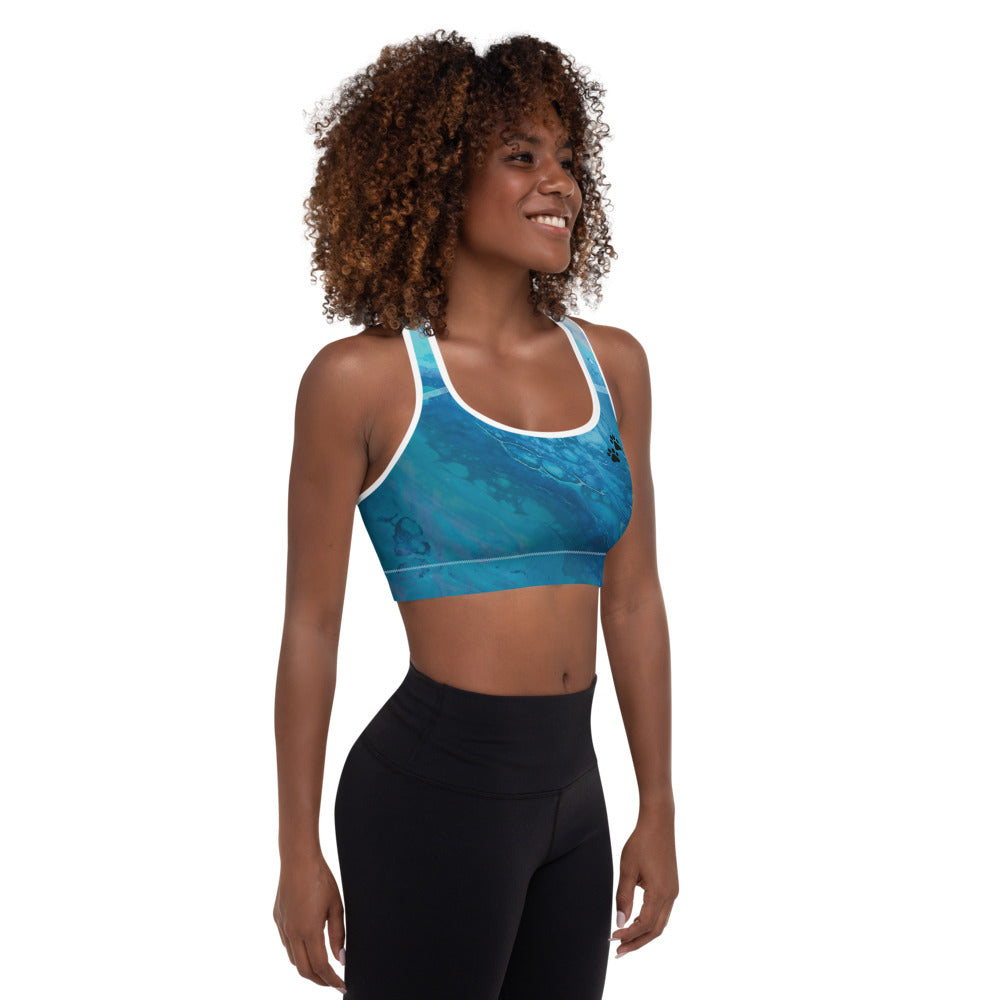 Fluid Dark Blue - Vintage Paws | Women's Fine Art Sports Bra