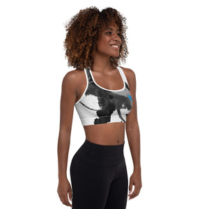 Heart Abstract Black and White with Blue Heart - Make A Wish | Women's Fine Art Sports Bra