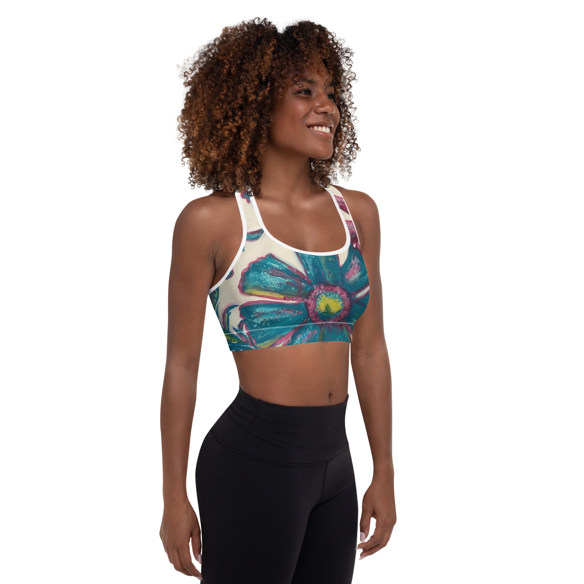 Turquoise Floral | Women's Fine Art Padded Sports Bra