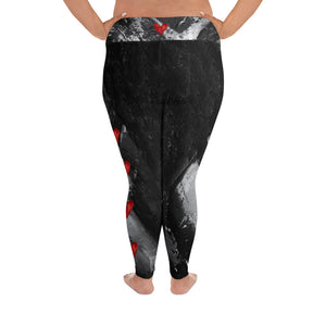 Heart Explosion Noir with Red Hearts | Women's Fine Art High-Waist Leggings