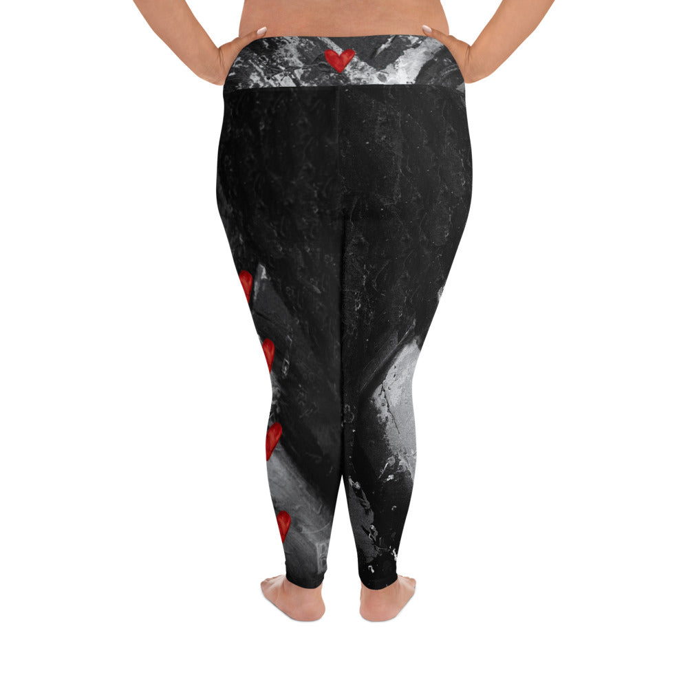 Heart Explosion Noir with Red Hearts | Women's Fine Art High-Waist Leggings