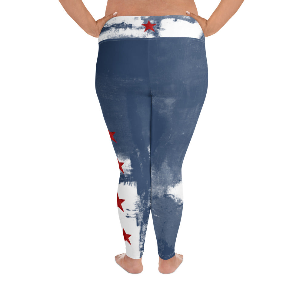 Independence - Blue and White with Red Stars | Women's Fine Art High-Waist Leggings