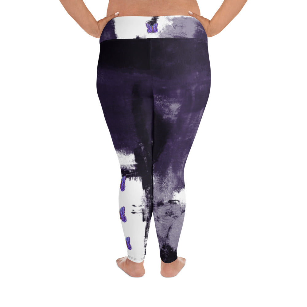 Abstract Woman Purple with Purple Butterflies | Women's Fine Art High-Waist Leggings