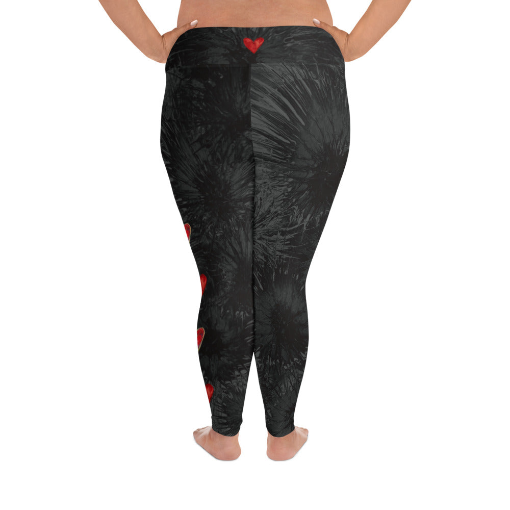 Black Splatter with Hearts | Women's Fine Art High-Waist Leggings