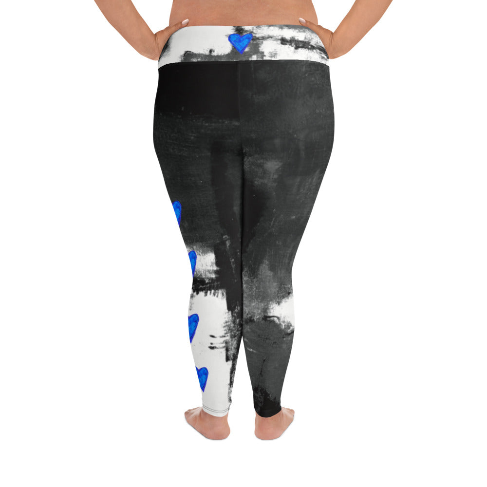 Abstract Woman Black and White with Hearts | Women's Fine Art High-Waist Leggings