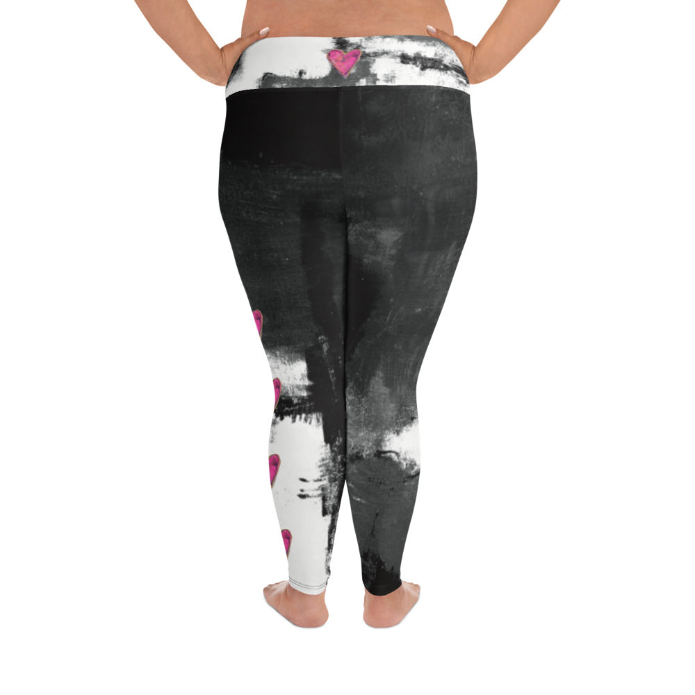 Abstract Woman Black and White with Hearts | Women's Fine Art High-Waist Leggings