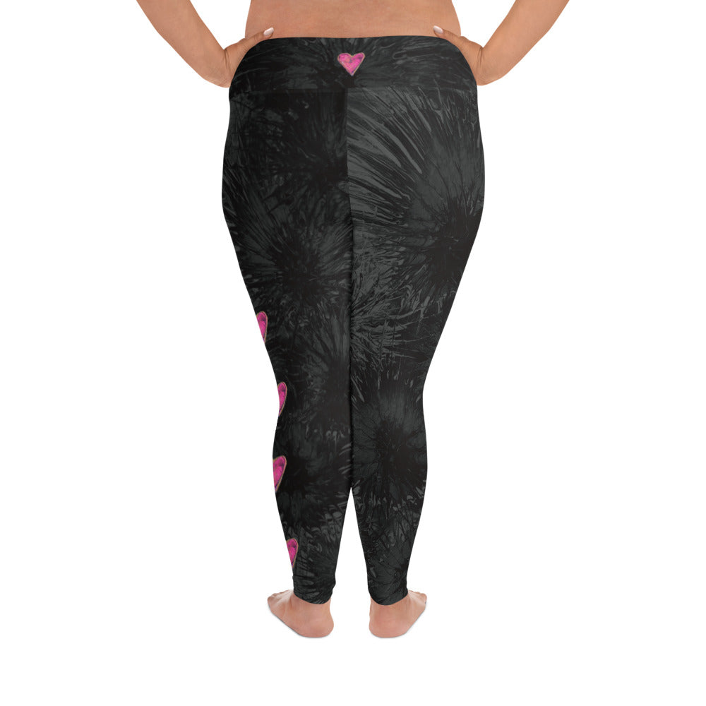Black Splatter with Hearts | Women's Fine Art High-Waist Leggings