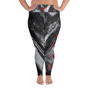 Heart Explosion Noir with Red Hearts | Women's Fine Art High-Waist Leggings