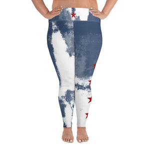 Independence - Blue and White with Red Stars | Women's Fine Art High-Waist Leggings