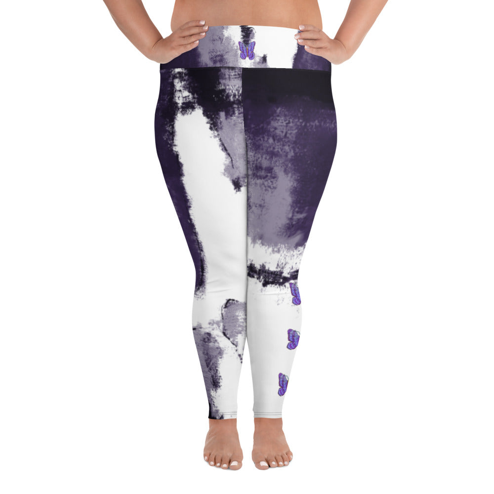 Abstract Woman Purple with Purple Butterflies | Women's Fine Art High-Waist Leggings