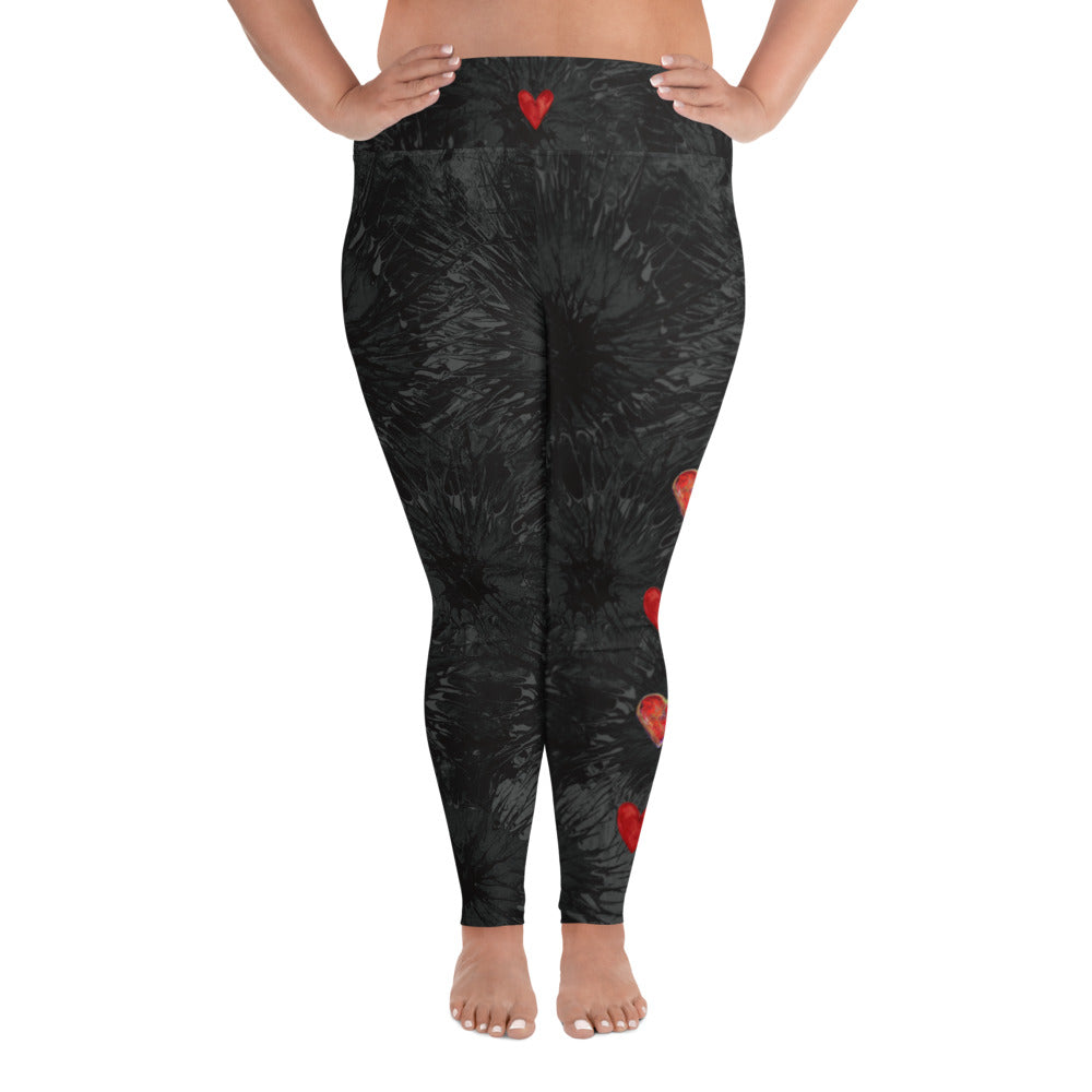 Black Splatter with Hearts | Women's Fine Art High-Waist Leggings