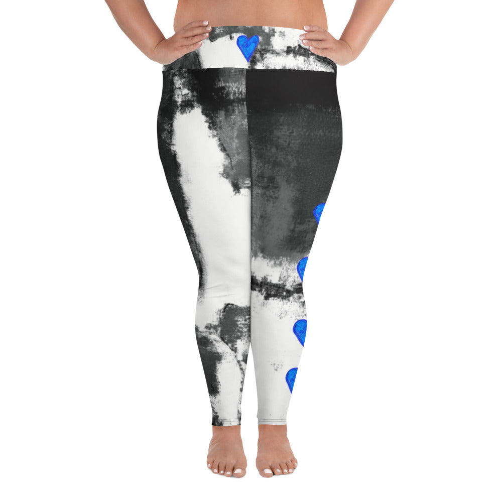 Abstract Woman Black and White with Hearts | Women's Fine Art High-Waist Leggings