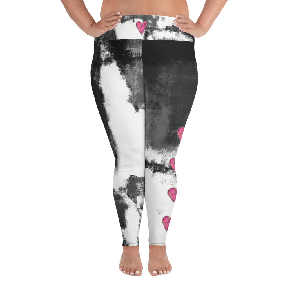 Abstract Woman Black and White with Hearts | Women's Fine Art High-Waist Leggings