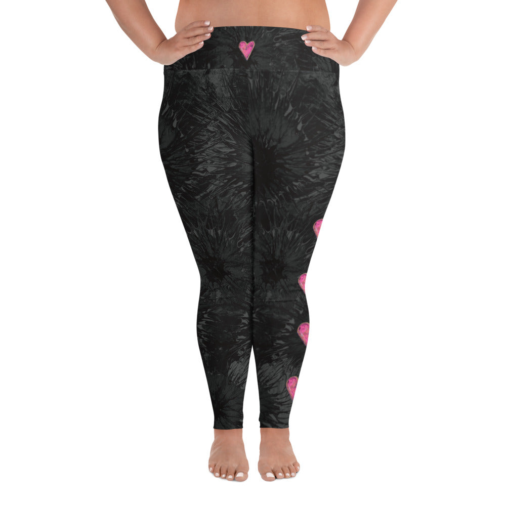 Black Splatter with Hearts | Women's Fine Art High-Waist Leggings