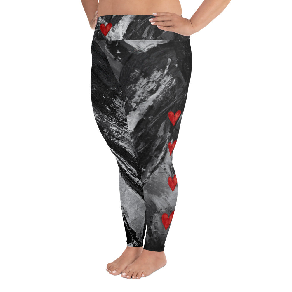 Heart Explosion Noir with Red Hearts | Women's Fine Art High-Waist Leggings