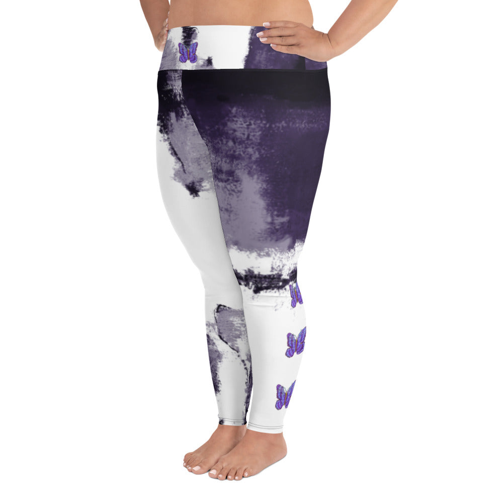 Abstract Woman Purple with Purple Butterflies | Women's Fine Art High-Waist Leggings
