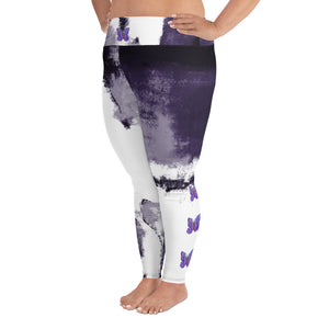 Abstract Woman Purple with Purple Butterflies | Women's Fine Art High-Waist Leggings