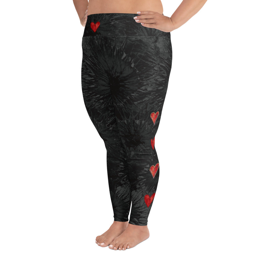 Black Splatter with Hearts | Women's Fine Art High-Waist Leggings
