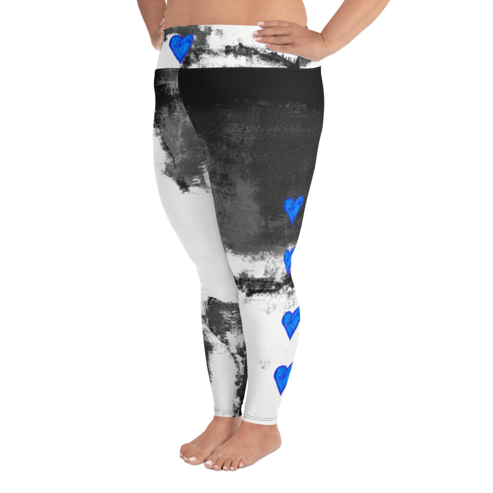 Abstract Woman Black and White with Hearts | Women's Fine Art High-Waist Leggings