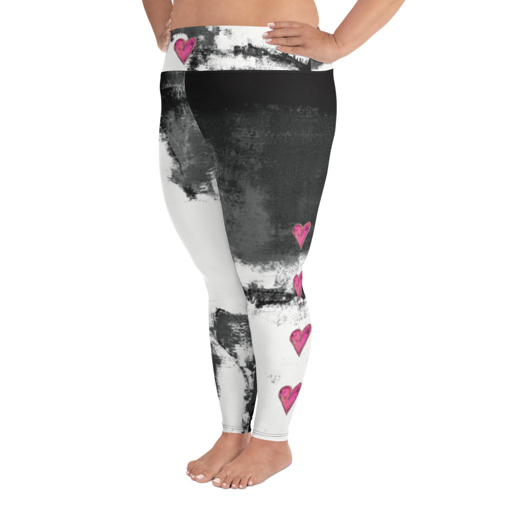 Abstract Woman Black and White with Hearts | Women's Fine Art High-Waist Leggings