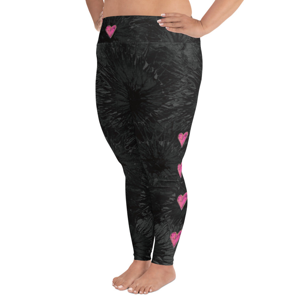 Black Splatter with Hearts | Women's Fine Art High-Waist Leggings