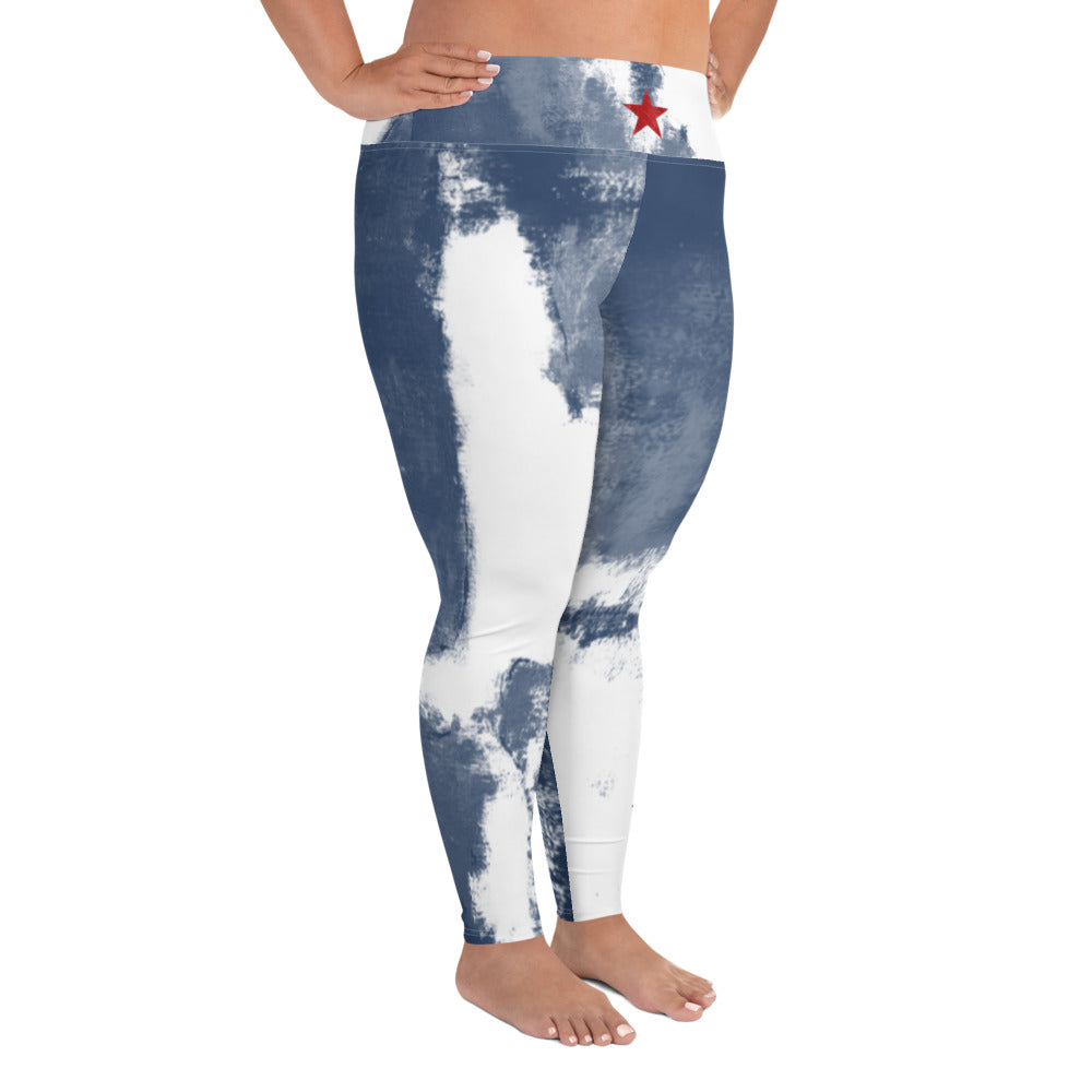 Independence - Blue and White with Red Stars | Women's Fine Art High-Waist Leggings