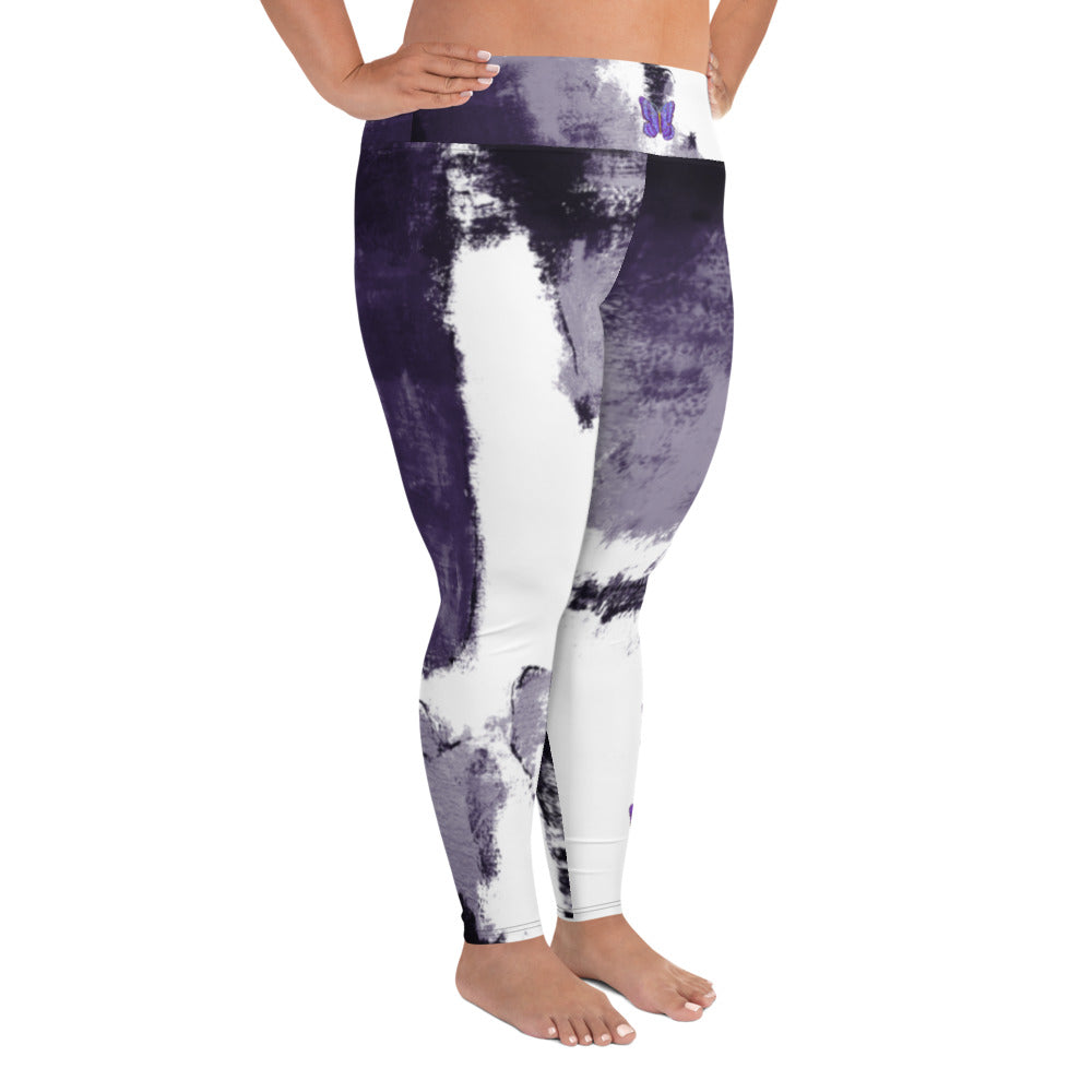 Abstract Woman Purple with Purple Butterflies | Women's Fine Art High-Waist Leggings