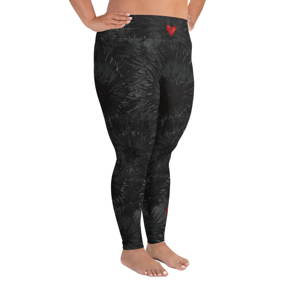 Black Splatter with Hearts | Women's Fine Art High-Waist Leggings