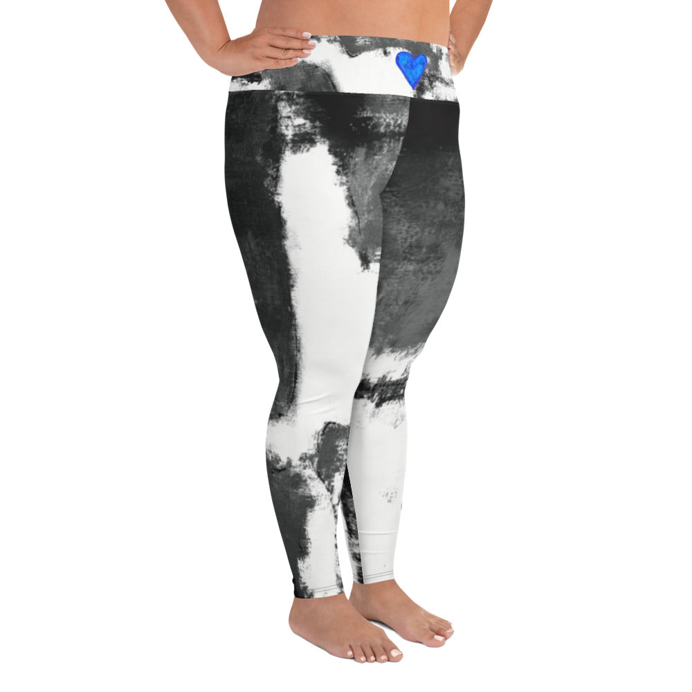 Abstract Woman Black and White with Hearts | Women's Fine Art High-Waist Leggings