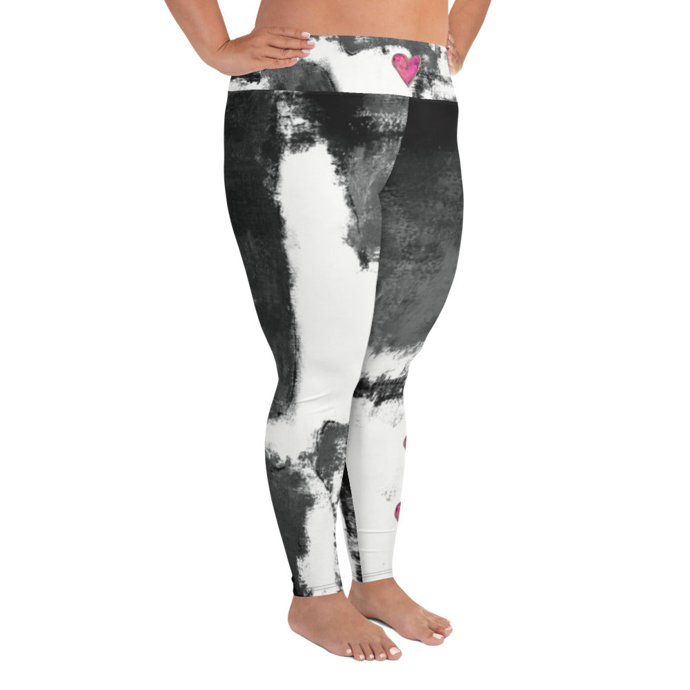 Abstract Woman Black and White with Hearts | Women's Fine Art High-Waist Leggings