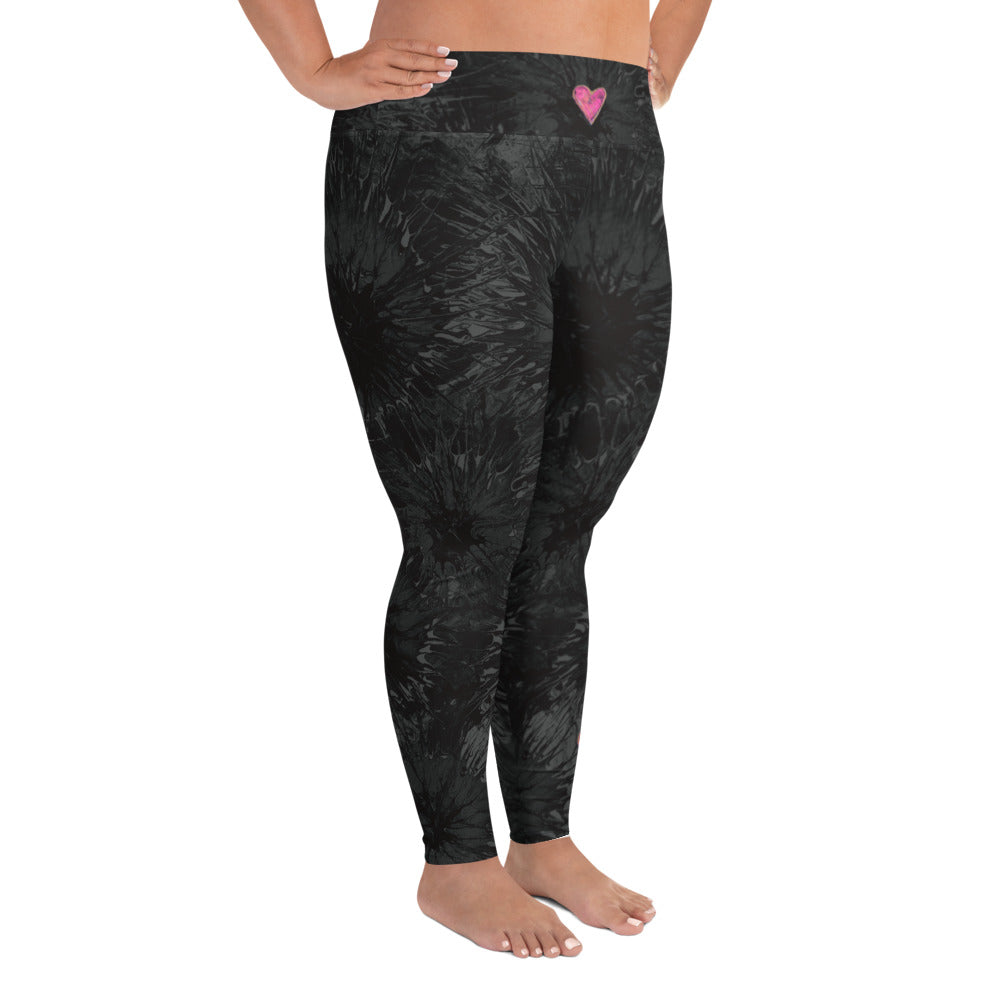 Black Splatter with Hearts | Women's Fine Art High-Waist Leggings