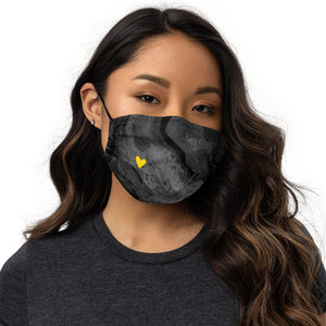 "Optimism - Fluid Dark Grey with Yellow Heart" Face Mask