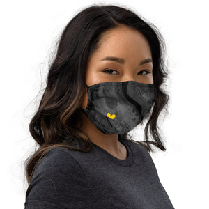 "Optimism - Fluid Dark Grey with Yellow Heart" Face Mask