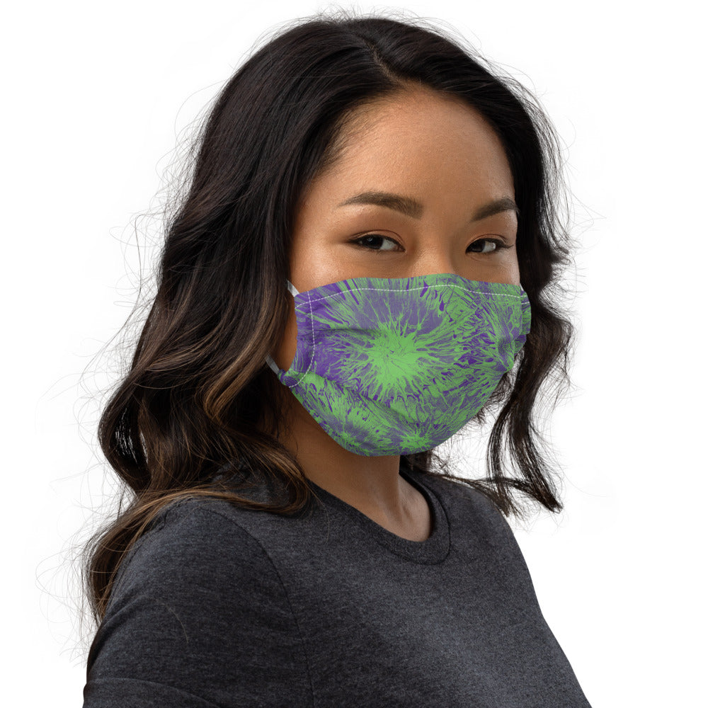 "Purple and Green Splatter with Purple Hearts SFG" Mask