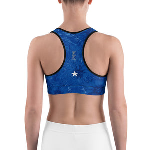 Bravery - Royal Blue Splatter with White Stars | Women's Fine Art Sports Bra