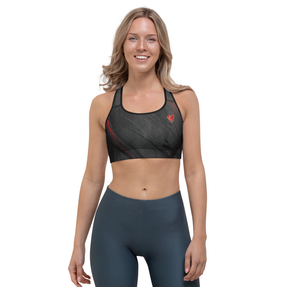 Heart of Color Black with Red Hearts | Women's Fine Art Sports Bra
