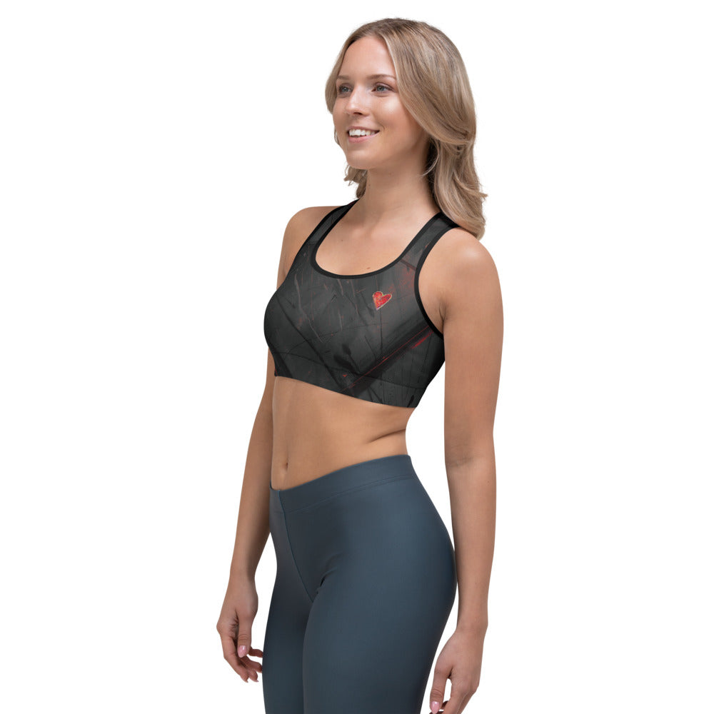 Heart of Color Black with Red Hearts | Women's Fine Art Sports Bra