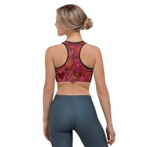 Hearts Without Borders Red and Dark Purple | Women's Fine Art Sports Bra