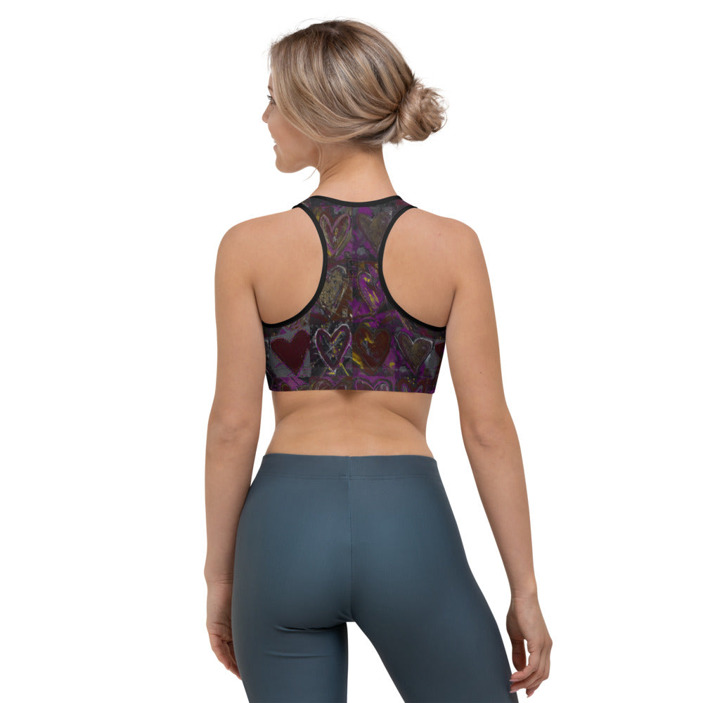 Hearts Without Borders Red and Dark Purple | Women's Fine Art Sports Bra