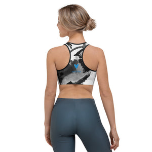 Heart Abstract Black and White with Blue Heart - Make A Wish | Women's Fine Art Sports Bra