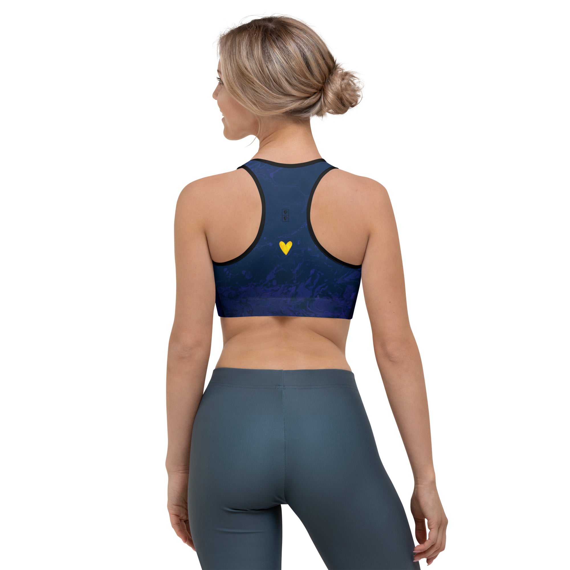 Fluid Navy with Yellow Hearts | Women's Fine Art Sports Bra