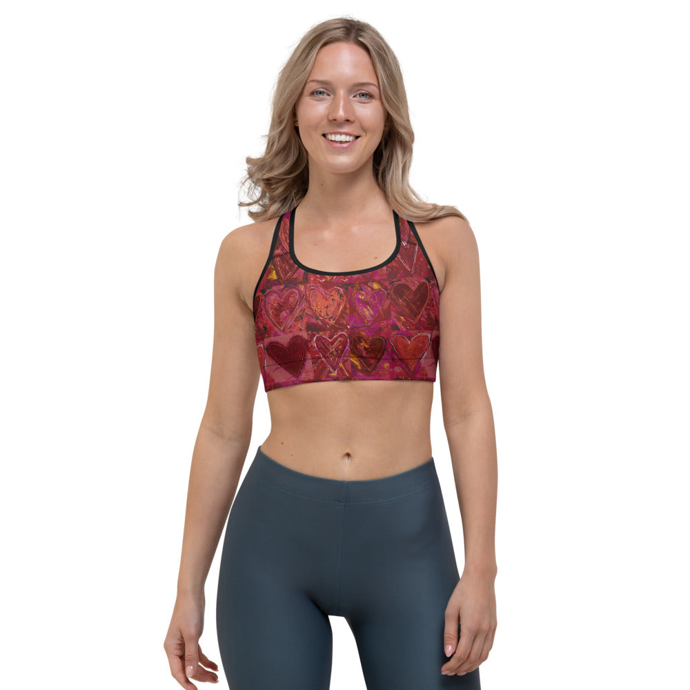 Hearts Without Borders Red and Dark Purple | Women's Fine Art Sports Bra