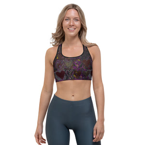Hearts Without Borders Red and Dark Purple | Women's Fine Art Sports Bra
