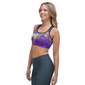 Coral Heart Purple and Lime with Green Hearts SFG | Women's Fine Art Sports Bra